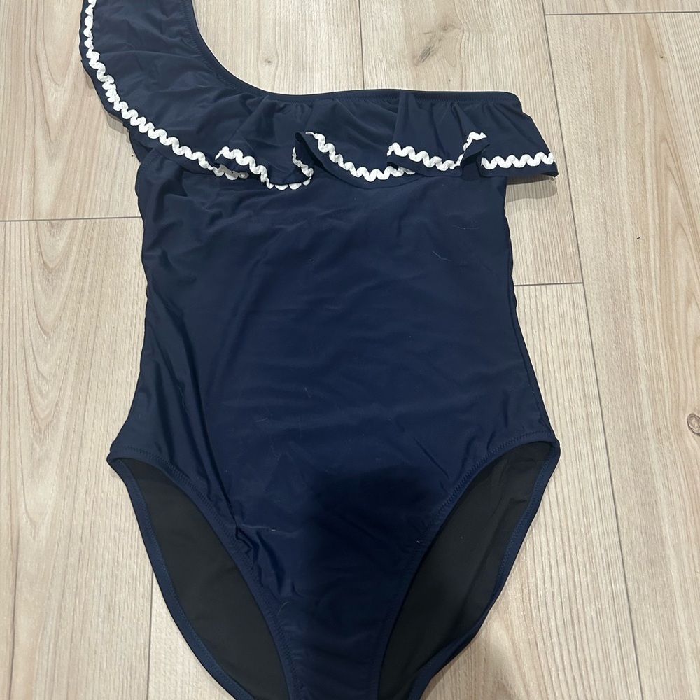 Navy Blue One-Shoulder Kids Swimsuit